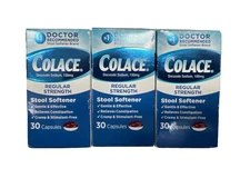 LOT OF 3 Colace Regular Strength Stool Softener - 100 mg - 30 Capsules EXP 2026+