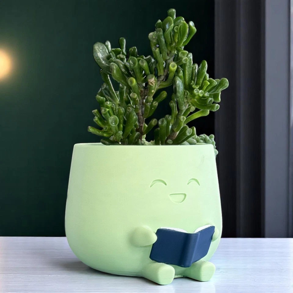 Cute Bookworm Planter Succulent Pot Small Desk Decor Office Gift for Book Lover - Image 4 of 4
