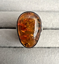 Sterling Silver Baltic Amber Stone Size 6.25 Ring with scroll work