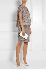 Oscar de la Renta Floral Plaid Blouse Skirt Set Short Sleeve Top Wool Silk US6 M