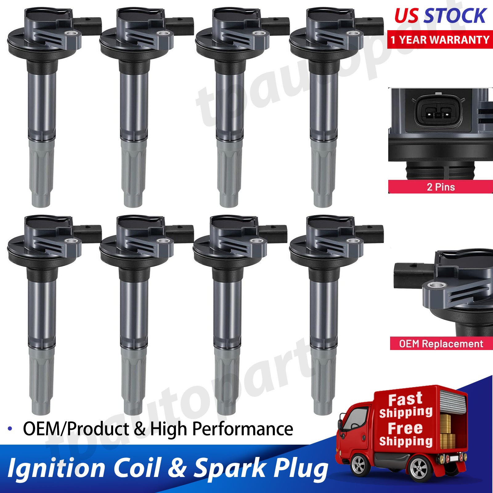 Pack of 8 Ignition Coils For Ford F-150 Ford Mustang 2011-16 5.0L V8 DG542 UF622