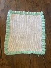 Vintage Mint Green & White Baby Afghan Blanket Crocheted w/Double Ruffle 30 X 36 — photo 8