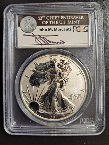 2011-P REVERSE PROOF SILVER EAGLE PCGS PR70 FIRST STRIKE JOHN MERCANTI SIGNED