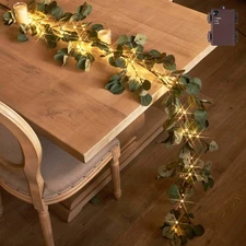 Lighted Eucalyptus Garland 6FT 96 LED Fairy Lights Battery Operated with Time...