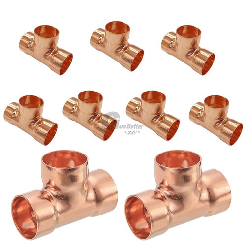 Copper Tee Fitting End Feed Equal 3-Way Solder Pipe Connector HVAC Plumbing Join