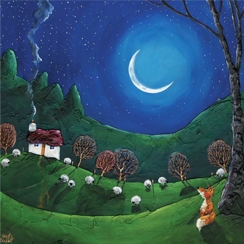 Midnight Dreams - Art Blank Greeting / Birthday Card - Fox Moon Sheep Cottage