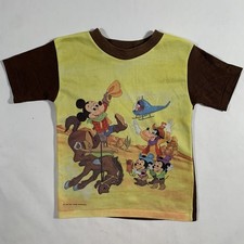VTG 70s Mickey Mouse 1975 Cowboy T-Shirt Kids Size 4/5 Western Goofy Donald True