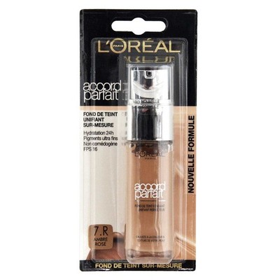 L'Oreal Make-Up Fluid Accord Parfait Foundation 7.R Ambre Rose, 30ml