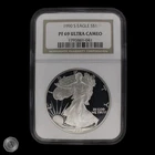 1990 American Silver Eagle PF69 Ultra Cameo NGC Brown Label -Z004