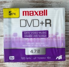 Maxell - DVD R 4.7 GB 4x - storage media 5 Pack. Brand New, Sealed. 4 Hours Rec