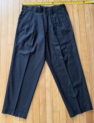 Vintage Eddie Bauer 34x28 Black Dress Light Suit Pants Wool Pleated Cuffed