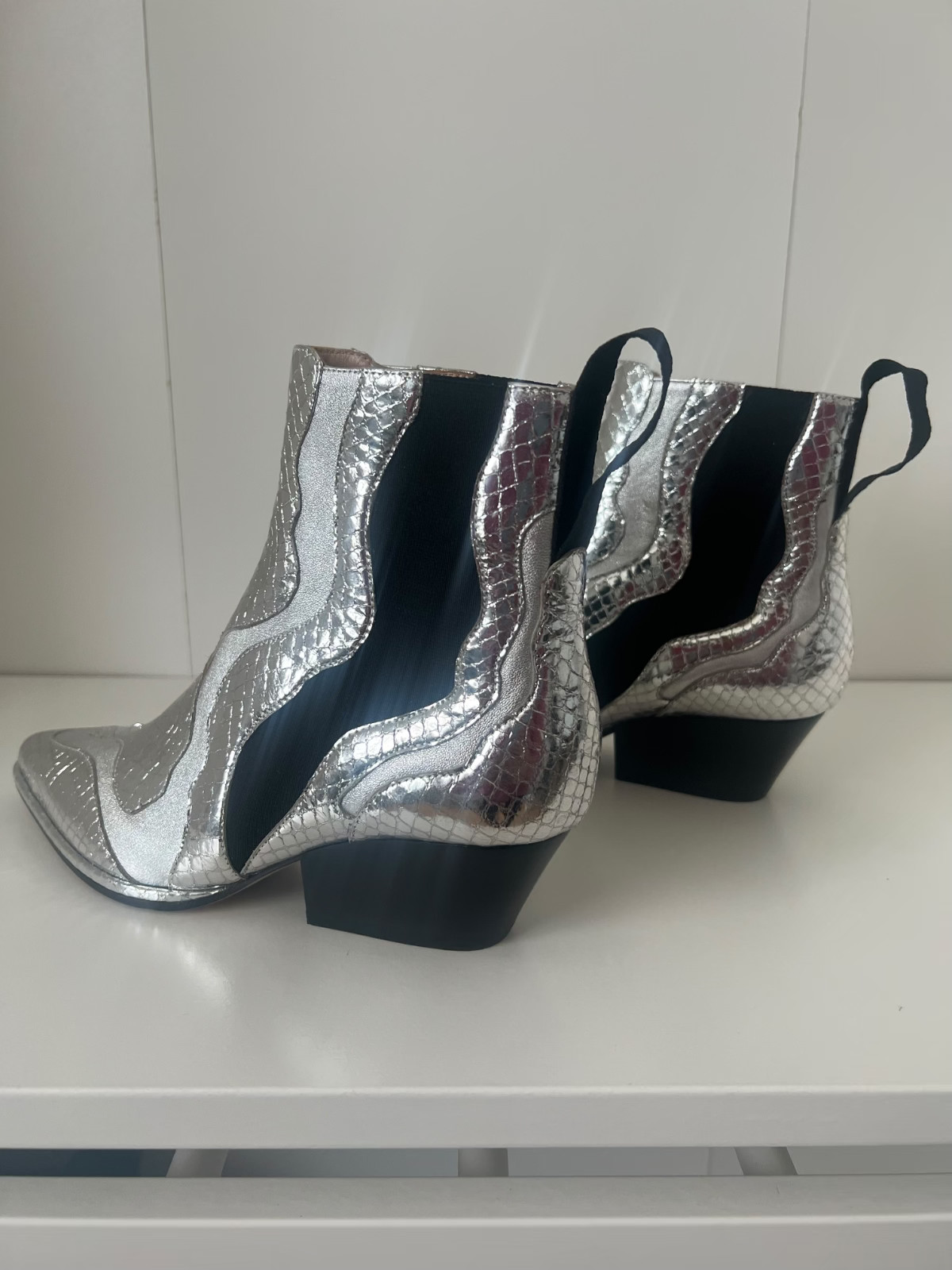 Sergio Rossi Silver Metallic Python Ankle Boots E… - image 4