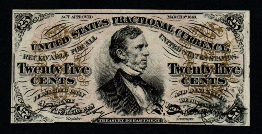 3rd Issue 25c RED Reverse UNC William Fessenden Fractional Currency! - Image 2 of 3