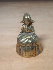 Vintage Small Brass Lady Dinner Hand Bell Reception Counter Pub Bar Desk Shop