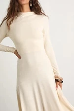 Lulus Corinne Jersey Knit Mock Neck Midi Dress Cream M