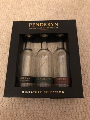 Small / minature empty Penderyn whisky bottle set