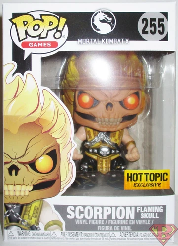 SCORPION FLAMING SKULL Mortal Kombat Pop Games Vinyl Figure #255 Hot Topic Funko