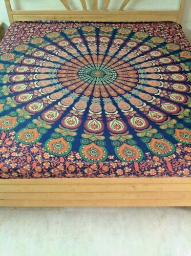 Hippie Bohemian Queen Size Wandteppich Indisch Mandala Laken 100% Baumwolle Bettwäsche  - Bild 2 von 6