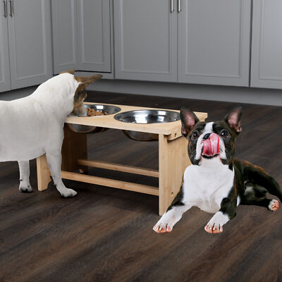 Elevated Dog Bowls 10in Tall Bamboo Raised Dog Bowl Stand with Nonslip Feet