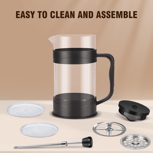 KOOYAT Cafetiere French Press Kaffeemaschine mit Fassungsvermögen 600ml / 2 Tassen Schwarz - Bild 2 von 6