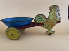 Vintage 1940  s Wyandotte Tin Litho Rooster Chicken Pulling Oval Egg Cart