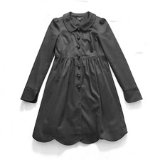 Betsey Johnson New Black Coat Stretch Cotton Pockets Scallop Hem Collar Uk 6
