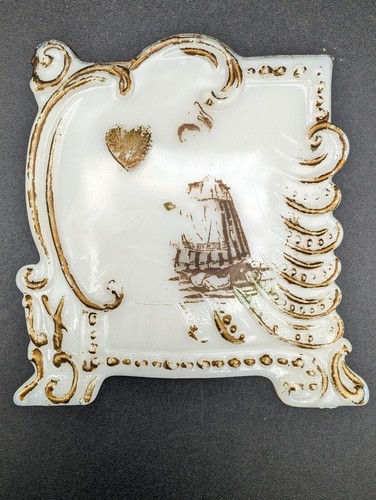 Antique Milk Glass Playing Card Deck Holder, Souvenir, Bantry, ND, Hand Painted - Picture 8 of 11