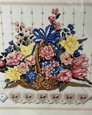 Bucilla  Bonnie  s Basket  Vintage Large FLORAL Needlepoint Antique Canvas 11 X 14