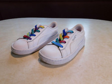 Puma Carina Tie Dye Rainbow Elastic Laces White Slip on Sneakers 8 EUC Classic