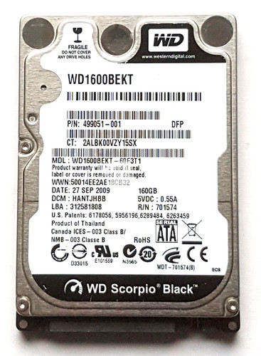 160 GB SATA Western Digital WD1600BEKT-60F3T1 7200RPM 16MB HDD 2,5" Festplatte