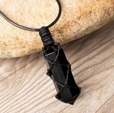 Natural Obsidian Hexagon Crystal Pendant Necklace for Mind Peace Protection
