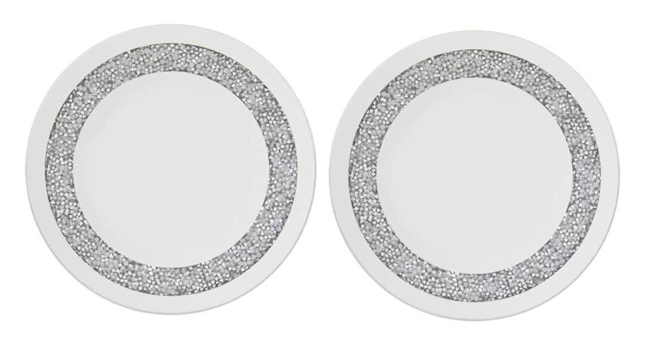 2pack 20cm CRUSHED Crystal Diamante Candleplates Mirrored Candle Plates
