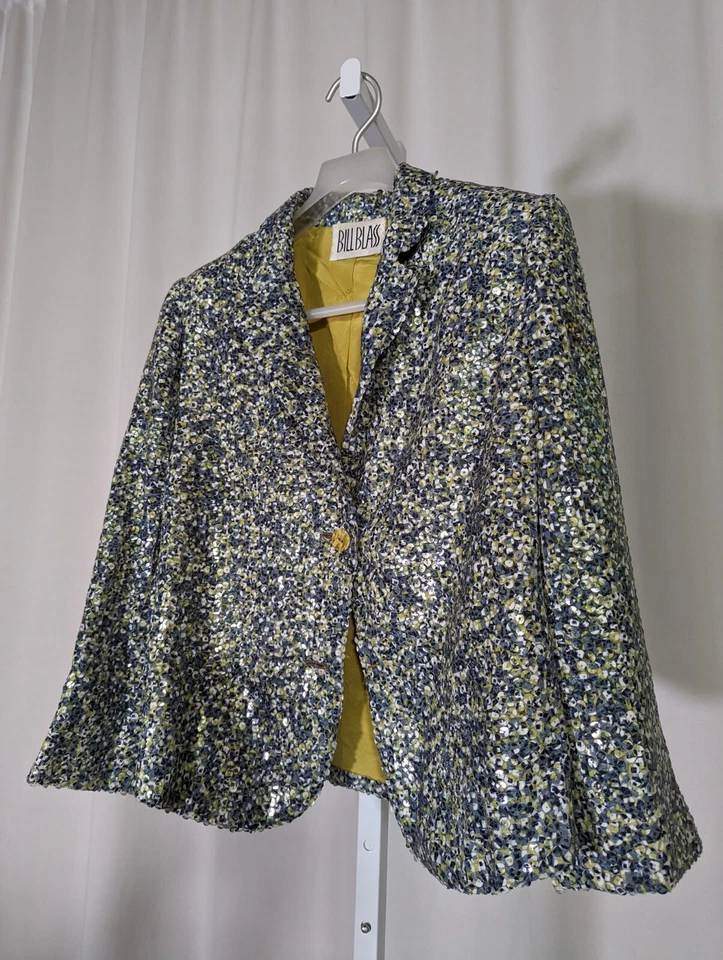 Blazer Chaqueta Bill Blass Vintage Lentejuelas Océano Multicolor 36 Esmoquin EE. UU. Mosaico Foto 3 de 4