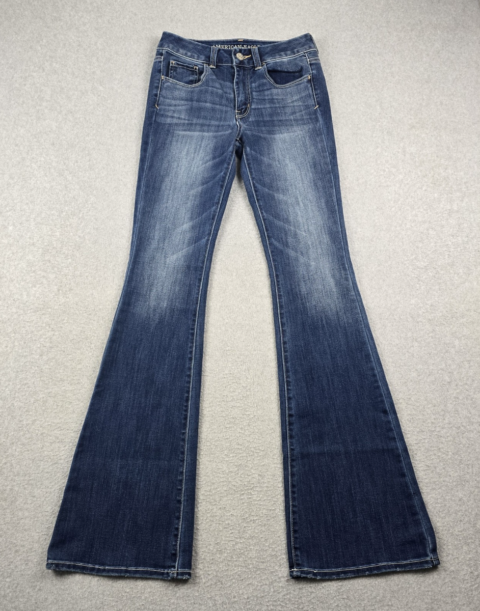 American Eagle Artist Jeans Womens Flared High Rise Embroidered Blue Denim