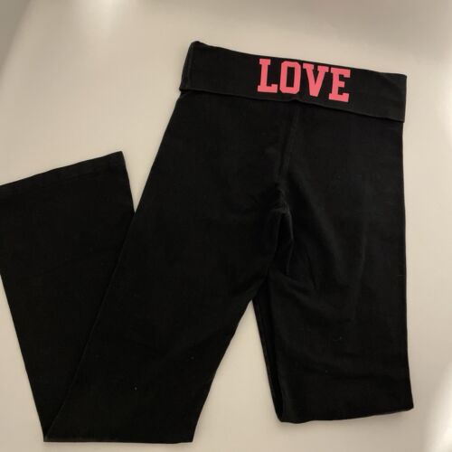 💫Victoria’s Secret LOVE Foldover Flare Leggings Black SMALL Pre-Owned