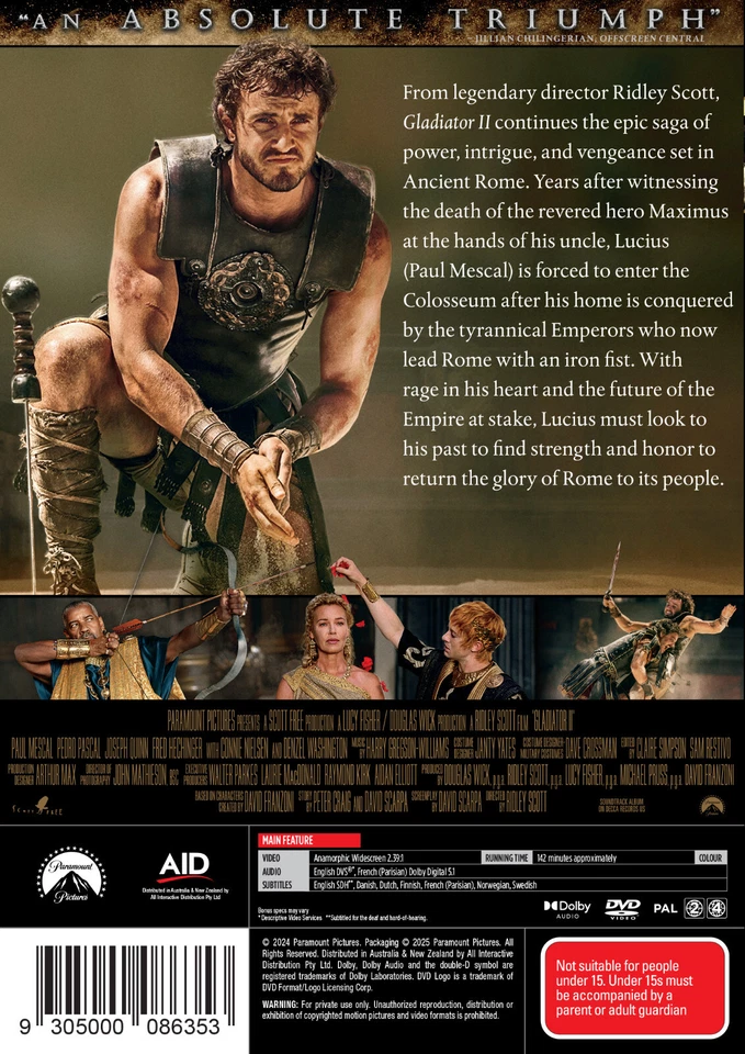 BRAND NEW Gladiator II 2 (DVD, 2024) R4 Movie Denzel Washington - image 2 of 2