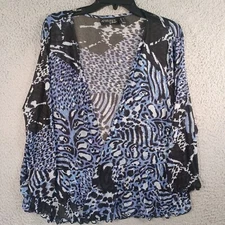 Attitudes By Renee Womens Multicolor Animal Print Sweater Size Medium Thin Sheer