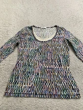 Liz Claiborne Women Geometric 3/4 Sleeve Scoop Neck T-Shirt Multicolor Size S