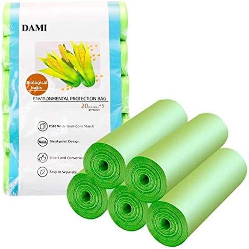 Small Trash Bags 4-Gallon Biodegradable - 100 Counts/ 5 Rolls Recycling and Degr