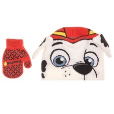 NEW Paw Patrol Marshall Dog Boy Ears Knit Beanie Winter Ski Hat Cap Mittens Set