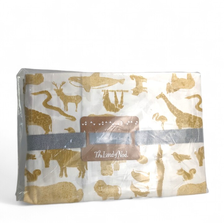 Crate Barrel Kids Land of Nod Toddler Sheet Set Animalia
