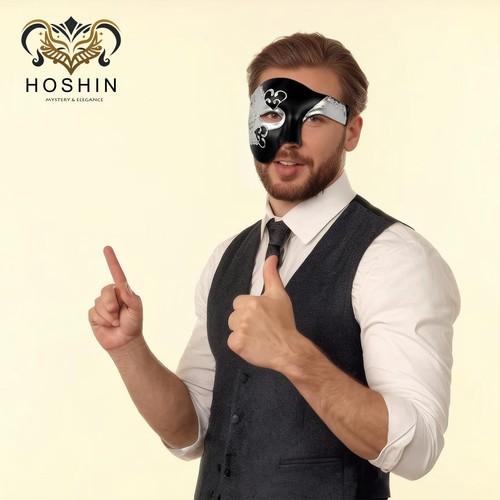 Masquerade Mask Half-Face Mardi Gras Decorations Venetian Masks for MensBlack... - 第 6/6 張圖片