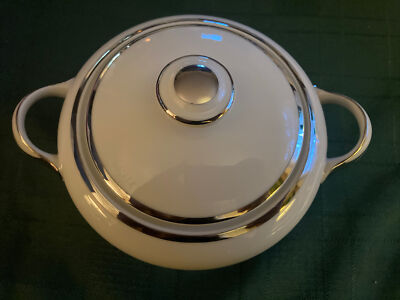 True China Harmony House Round Covered Vegetable Moderne. Platinum Trim. 6 3/4 