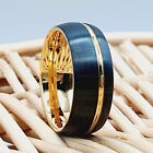 Black Matte Brushed Domed Design Ring Yellow Gold Tungsten Ring Men Wedding Band