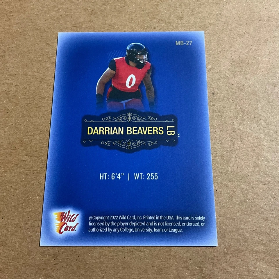 2022 Wild Card Matte Blue MB-27 Darrian Beavers - Image 2 of 2