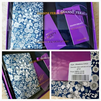 Gianni Feraud Cardholder & Sock Gift Set Liberty J Meadows Flowers NEW MSRP $165