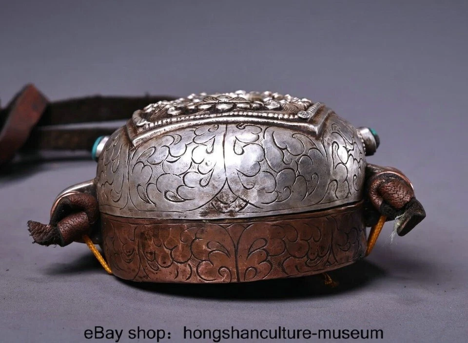 4 "Tibet Copper Silver Inaly Turquoise Wenshu Manjushri Buddha Ghau Shrine Box - Image 3 of 4