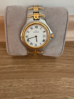 Movado 81 E2 887 2 Vintage Mens Quartz Watch Two-Tone Stainless Steel White Dial