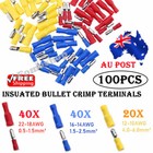 100PCS Assorted Bullet Crimp Terminals Kit Insulated Electrical Wire Connectors