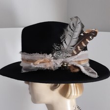 Sedancasesa 100 Wool Custom Fedora Boho Western Feathers Charms Hatband Sz Med
